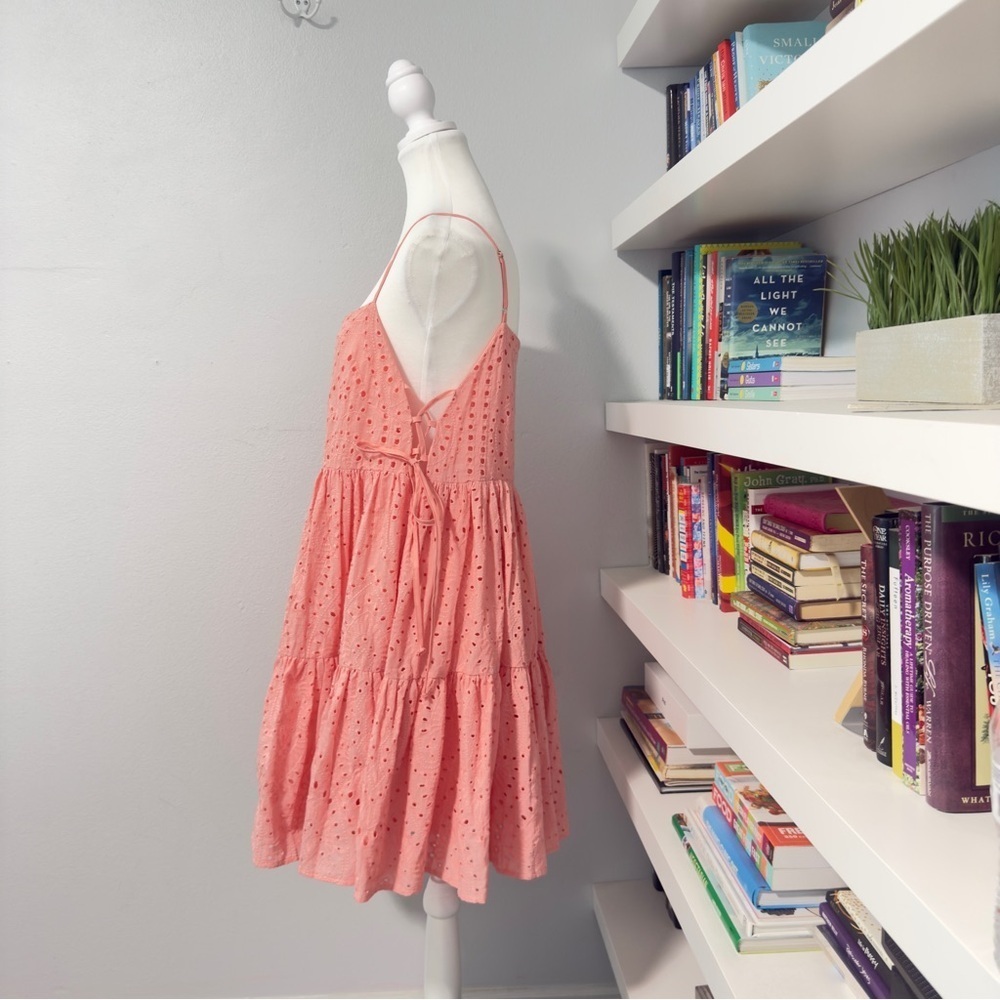 Wisteria Lane Ava Eyelet Mini Dress Coral Pink Small - Picture 7 of 16